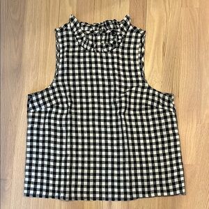 J Crew Linen Black and White Checkered Sleeveless Top size small